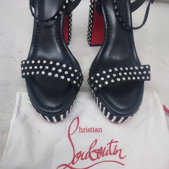CHRISTIAN LOUBOUTIN MOVIDA JANE BLACK SUEDE CRYSTAL PLATFORM SANDAL - Picture 8 of 11